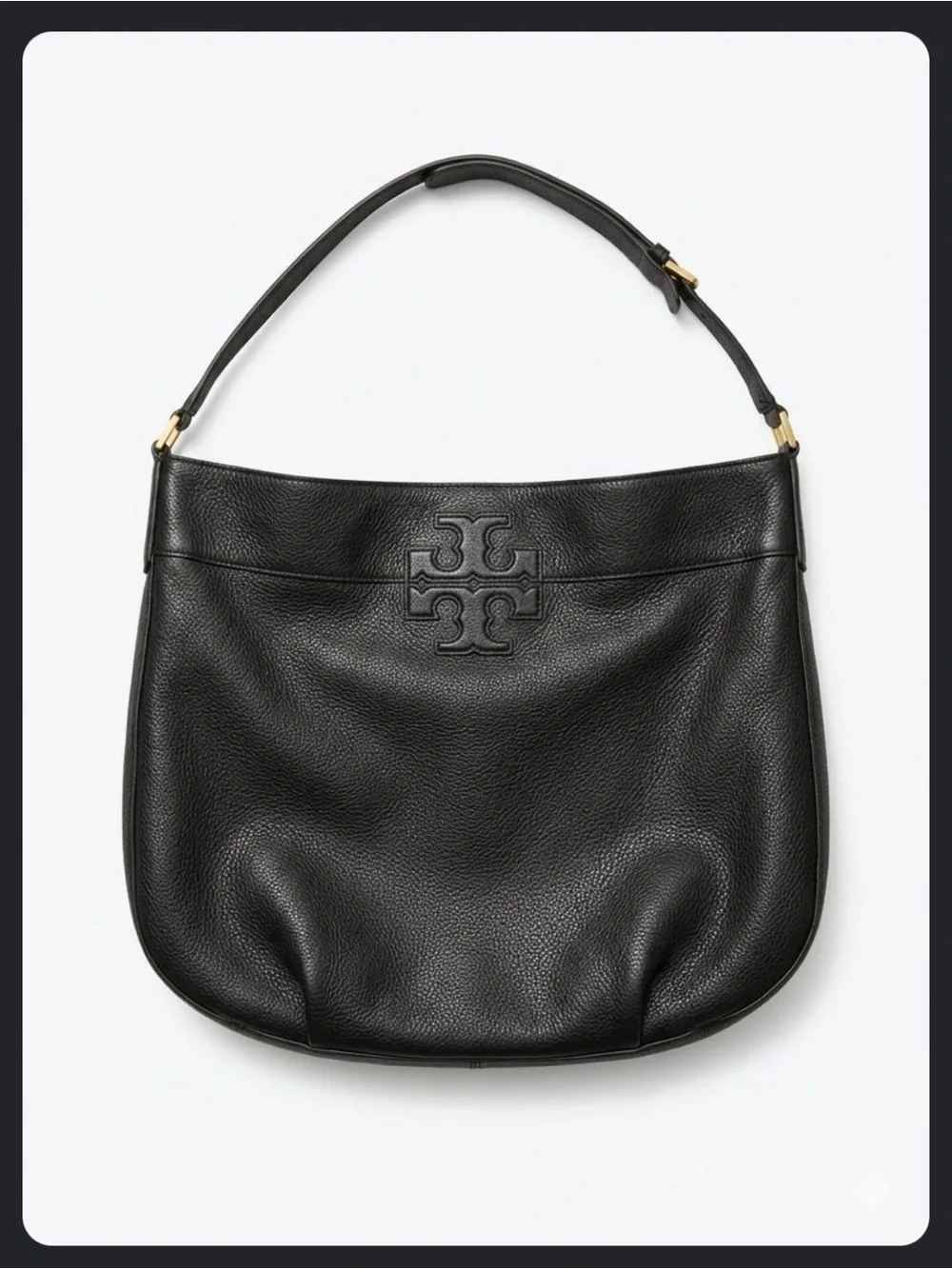 Tory Burch Black Pebbled Leather Hobo Shoulder Bag with Logo